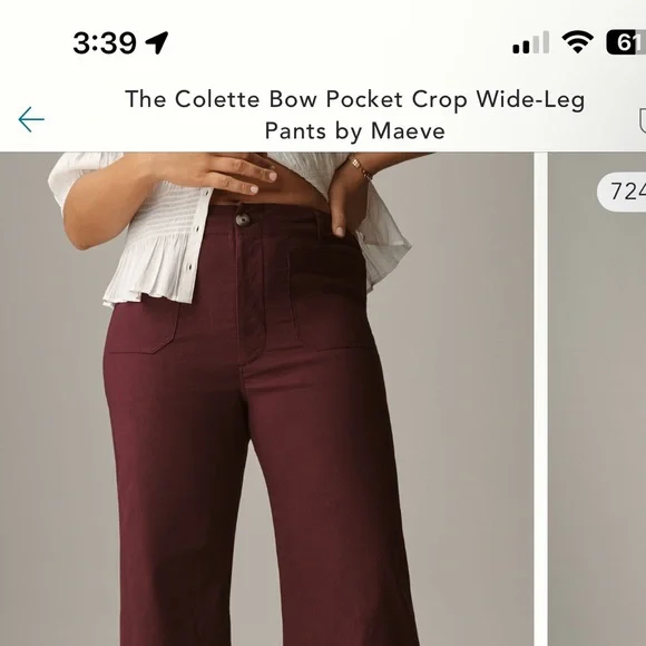Anthropologie Maeve Colette Burgundy Bow Wide-Leg Cropped Pants 33 (size 16) - Picture 5 of 5